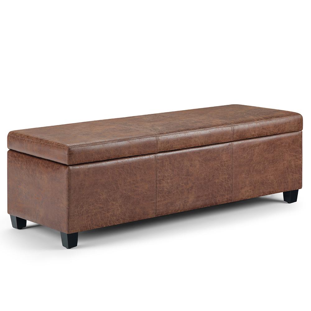 simpli home Storage Ottoman in Distressed Vegan Leather