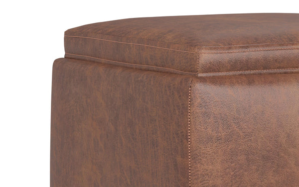 Simpli Home Storage Ottoman With Tray In Distressed Vegan Leather