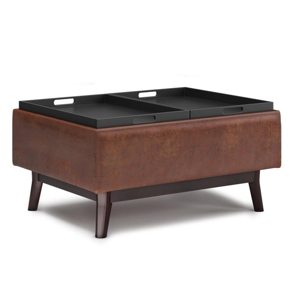 Simpli Home Tray Top Small Coffee Table Storage Ottoman