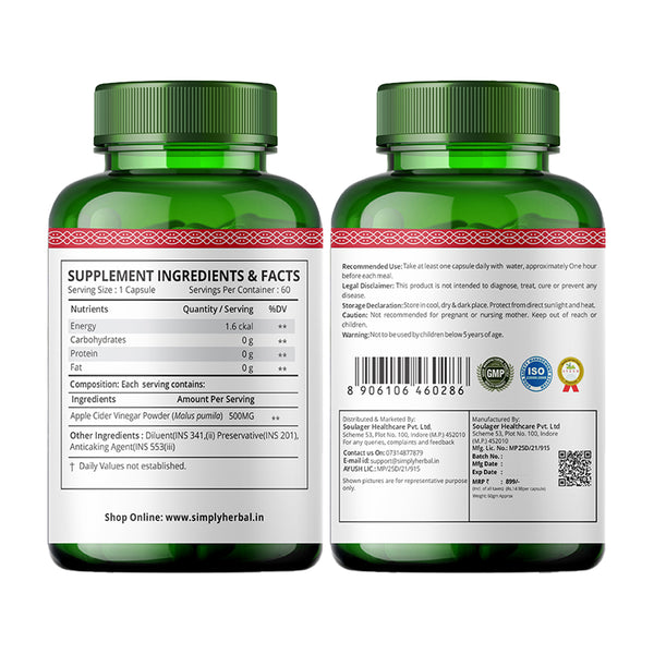 Simply Herbal Simply Herbal Apple Cider Vinegar – 500mg – 60 Capsules