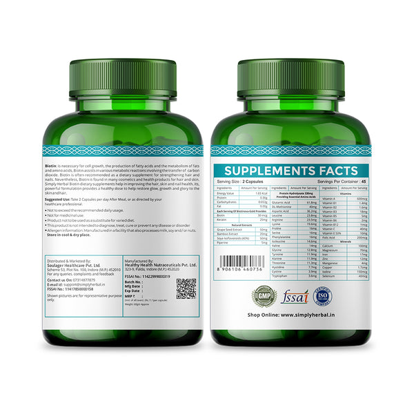 simply Herbal Simply Herbal Biotin With Keratin + Amino Acid + Natural Extract & Multivitamin - 90 Capsules