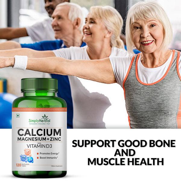 Simply Herbal Simply Herbal Calcium Magnesium Zinc With Vitamin D3 & B12 – Bone & Immune Support – 120 Tablets