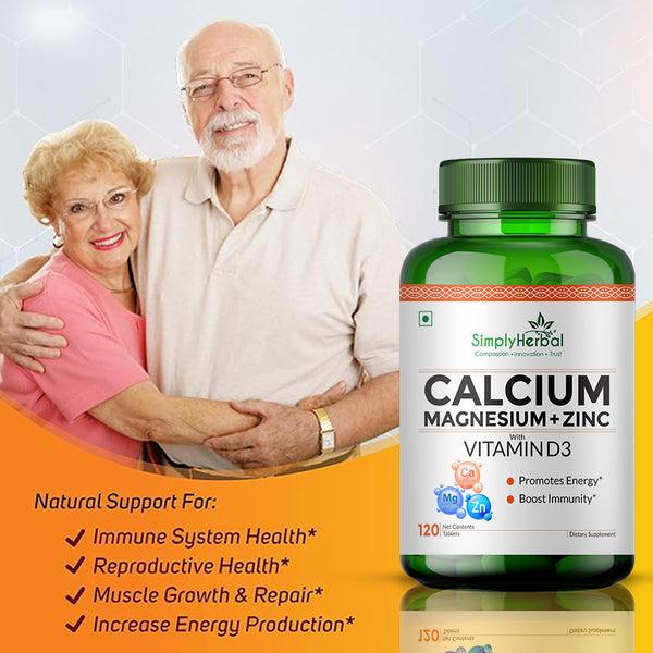 Simply Herbal Simply Herbal Calcium Magnesium Zinc With Vitamin D3 & B12 – Bone & Immune Support – 120 Tablets