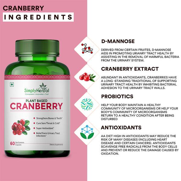 Simply Herbal Simply Herbal D Mannose Cranberry Urinary Tract Health 800MG –60 Capsules