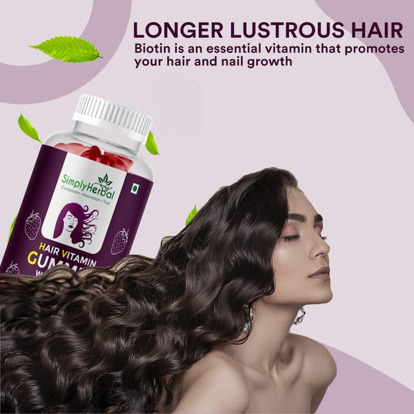 Simply Herbal Simply Herbal Hair Vitamin Gummies With Biotin Keratin & Vitamin A C D E B5 B6 B12 -30 Gummies