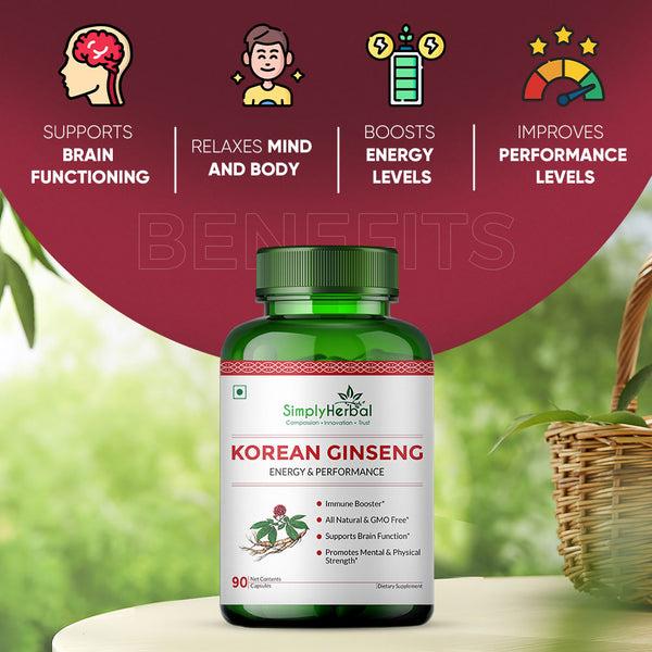 Simply Herbal Simply Herbal Korean Red Ginseng For Brain Function Energy & Performance 500mg -90 Capsules