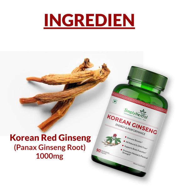 Simply Herbal Simply Herbal Korean Red Ginseng For Brain Function Energy & Performance 500mg -90 Capsules