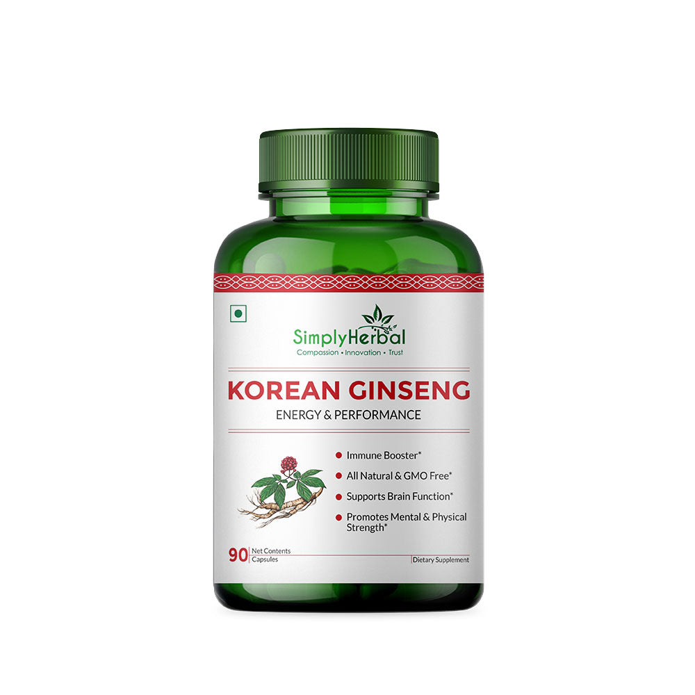 simply herbal Simply Herbal Korean Red Ginseng For Brain Function Energy & Performance 500mg -90 Capsules