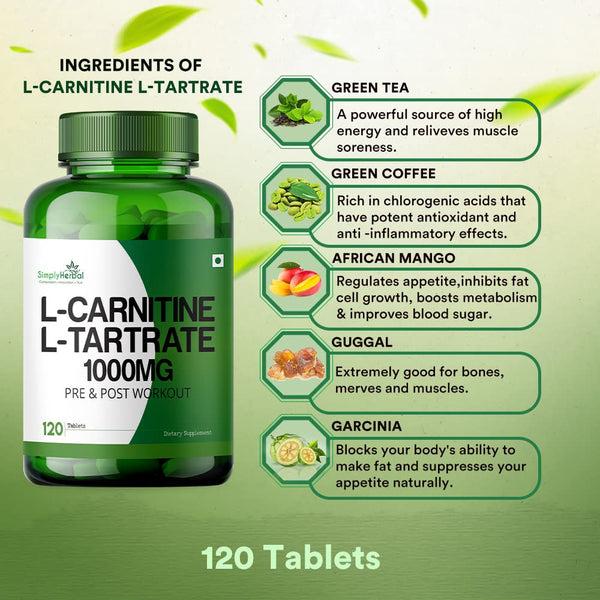 Simply Herbal Simply Herbal L-Carnitine L-Tartrate 1000mg-120 Tablets