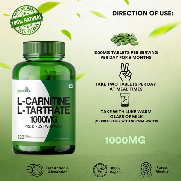 Simply Herbal Simply Herbal L-Carnitine L-Tartrate 1000mg-120 Tablets