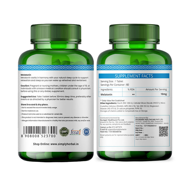 Simply Herbal Simply Herbal Melatonin 10mg Sleeping Aid Healthy Sleep Cycle-60 Tablets