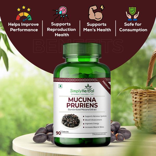 Simply Herbal Simply Herbal Mucuna Pruriens (Kaunch Beej) Extract Nervous & Immune System 500mg -90 Capsules