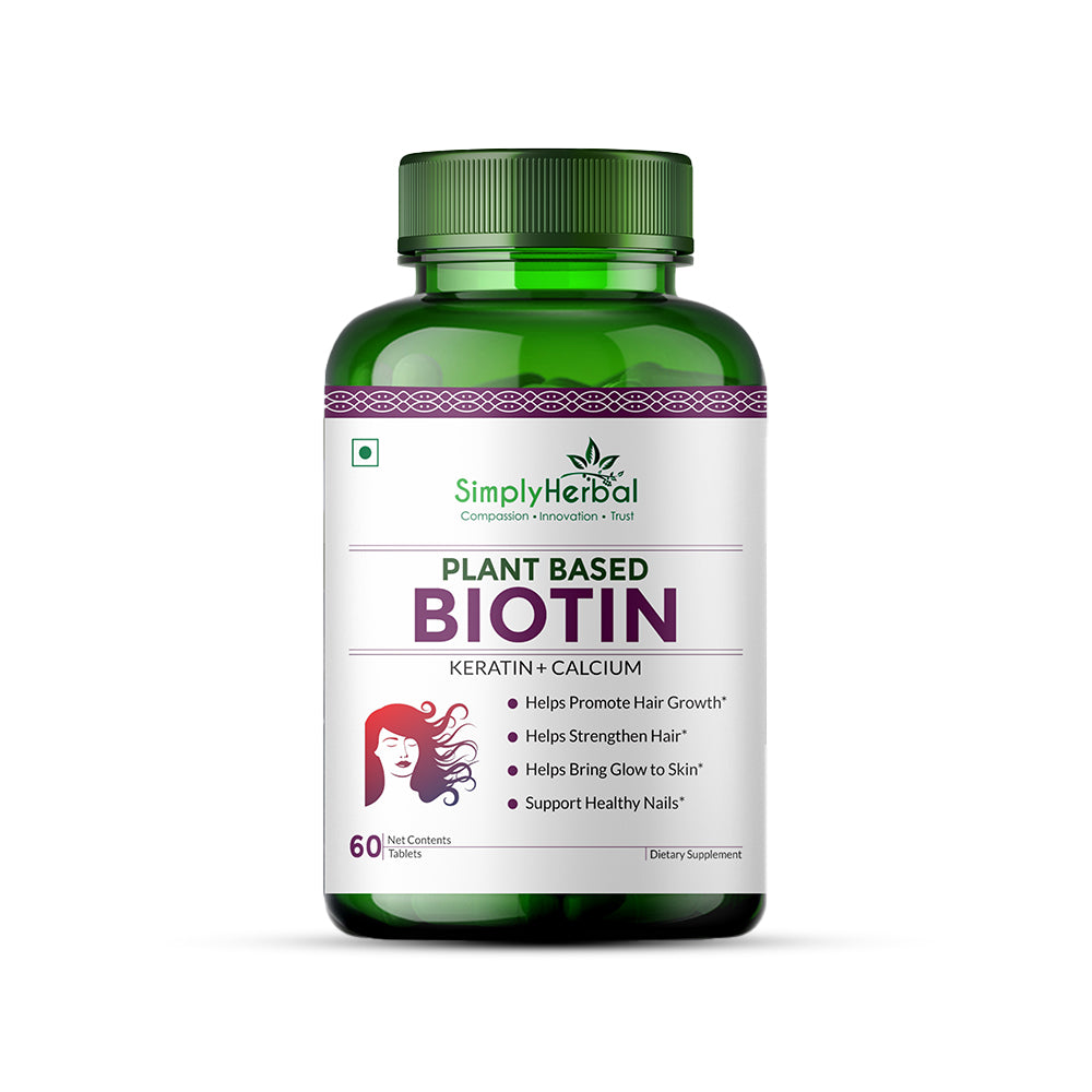 simply herbal Simply Herbal Plant-Based Biotin With Keratin+Calcium for Hair Nail Skin -60 Tablets