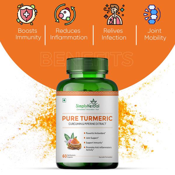 Simply Herbal Simply Herbal Pure Turmeric Curcumin & Piperine Extract 800mg- 60 Capsules