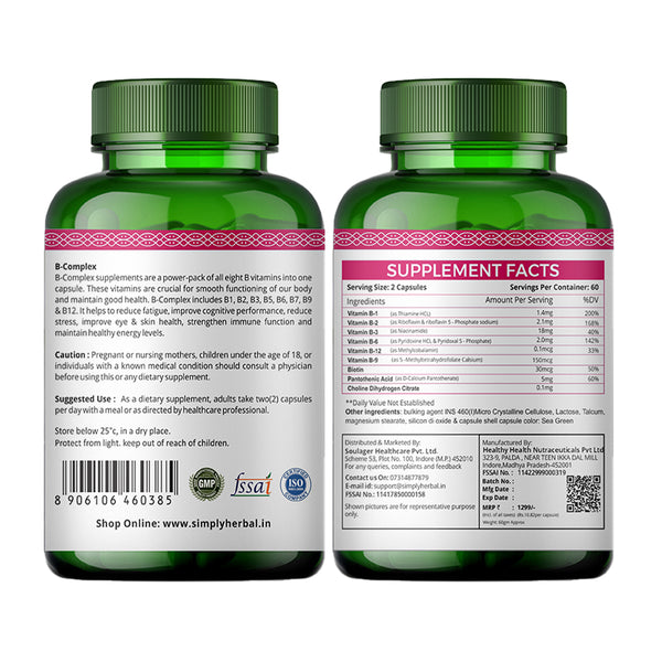 Simply Herbal Simply Herbal Vitamin B-Complex Premium Biologically Active Formula-120 Capsules