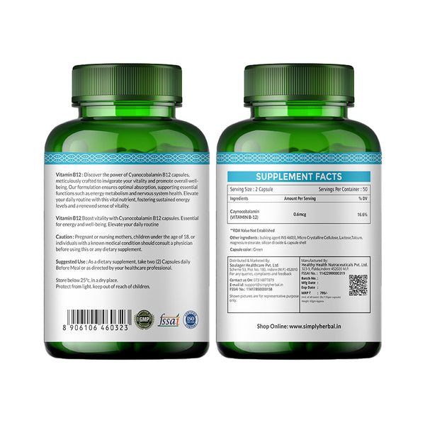 Simply Herbal Simply Herbal Vitamin B12 Methyl B12 Bioactive Energy Sublingual -100 Capsules