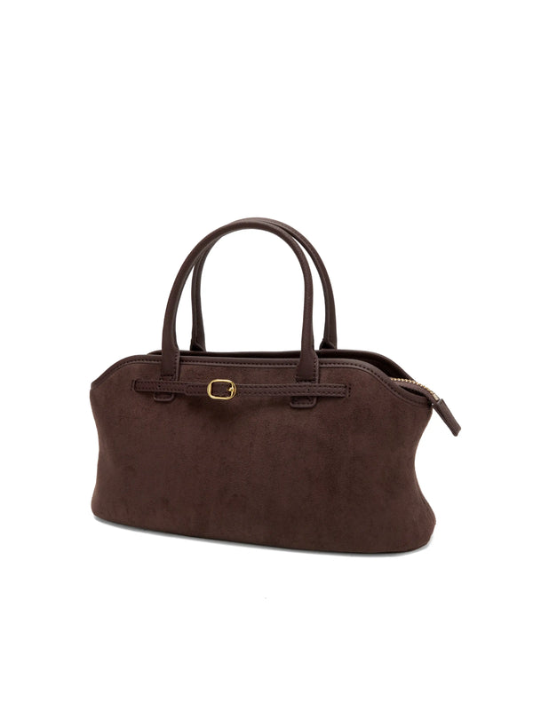 Sinbono Mireille Top Handle Crossbody Bag - Dark Brown Fake Suede