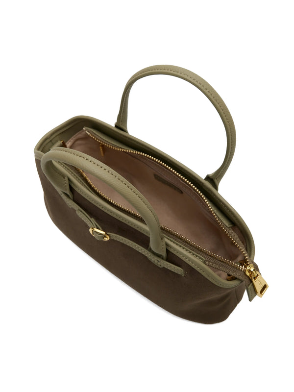 Sinbono Mireille Top Handle Crossbody Bag - Dark Green Fake Suede