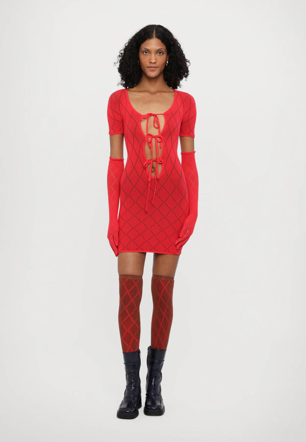 Sinead Gorey Argyle Double-layer Mini Dress With Socks And Gloves