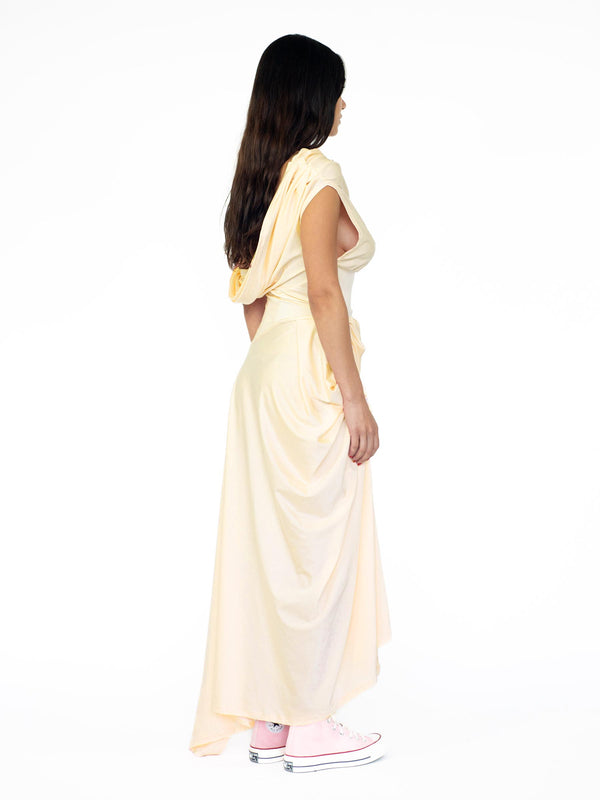 Sinead Gorey Butter Yellow- Sheen Draped Asymmetrical Dress