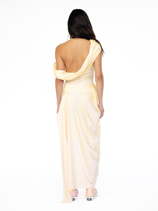 Sinead Gorey Butter Yellow- Sheen Draped Asymmetrical Dress
