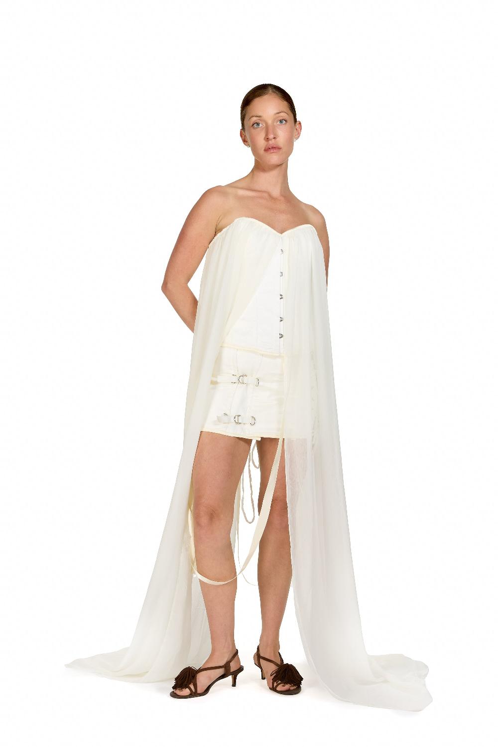sinead gorey Chiffon Silk Waterfall Draped Corset Top