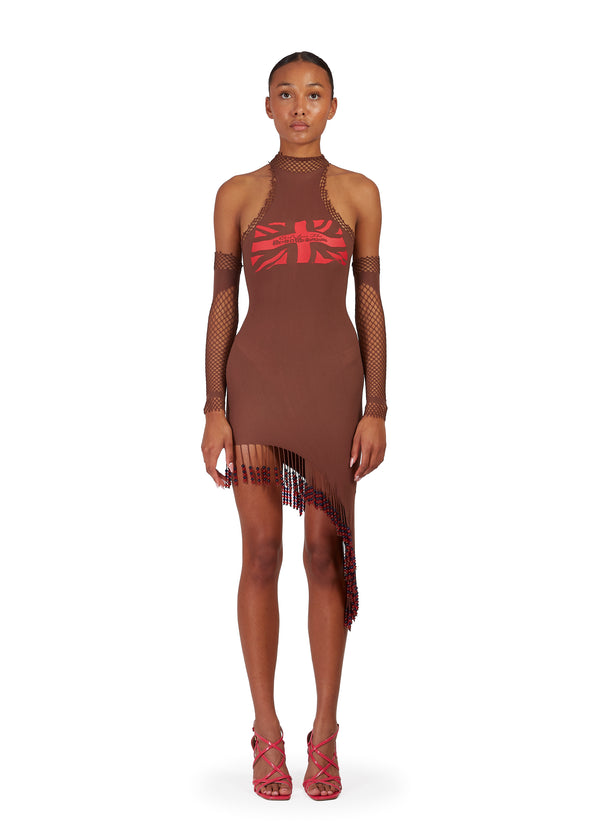 Sinead Gorey Distressed Union-Jack Beaded Dress With Gloves