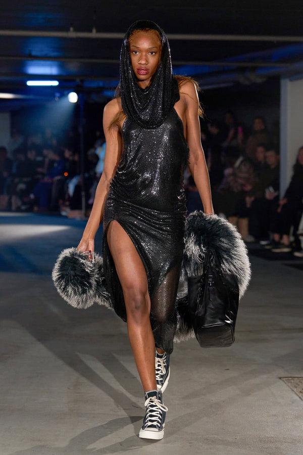 Sinead Gorey Draped Halter-Neck Chainmail Dress With Thigh High Slit