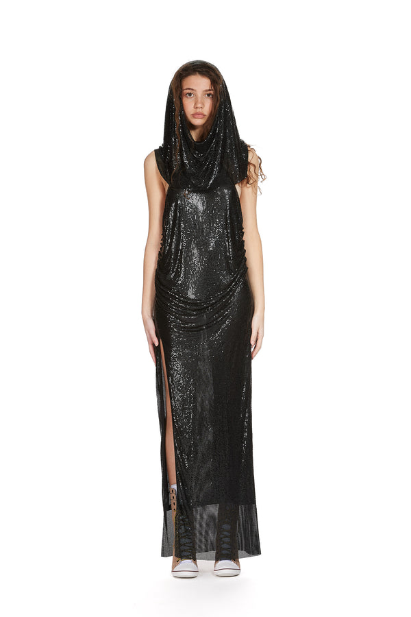 Sinead Gorey Draped Halter-Neck Chainmail Dress With Thigh High Slit