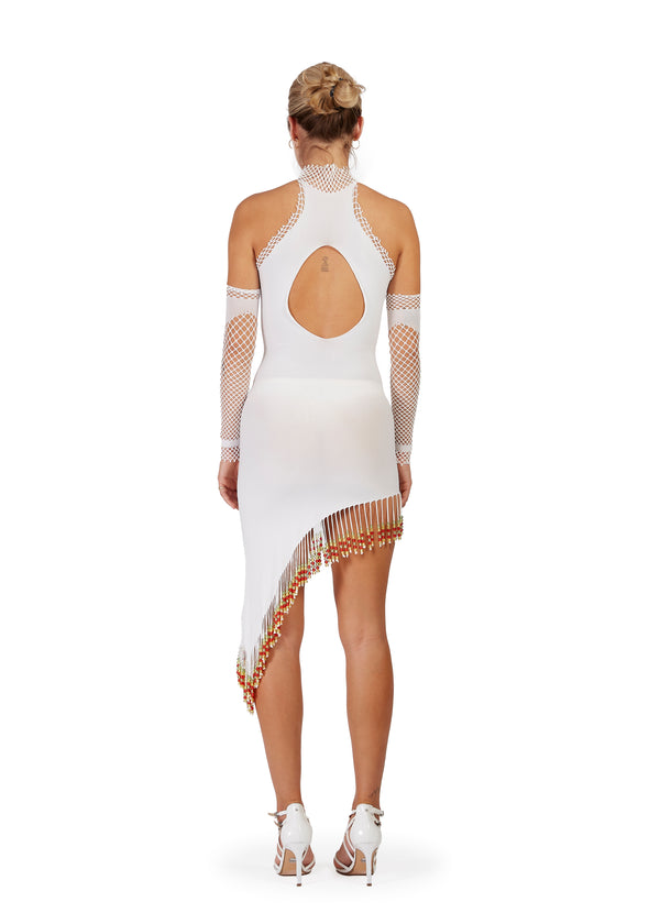 Sinead Gorey Hand-Beaded Fish Print Dress With Gloves