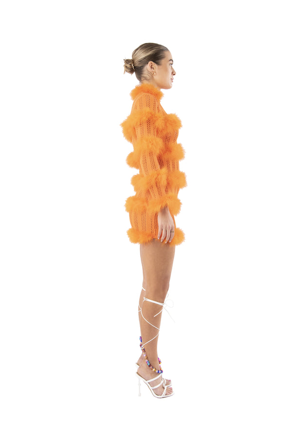 Sinead Gorey Hole-Punch Knitted Dress With Feather Trim