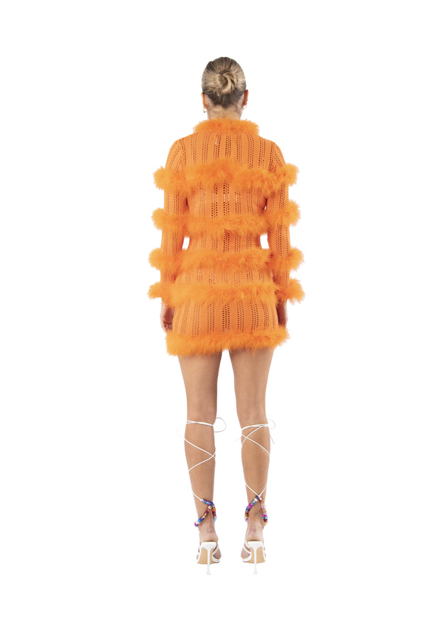 Sinead Gorey Hole-Punch Knitted Dress With Feather Trim