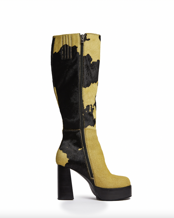 Sinead Gorey LEATHER COW-HIDE CHUNKY PLATFORM KNEE HIGH BOOTS