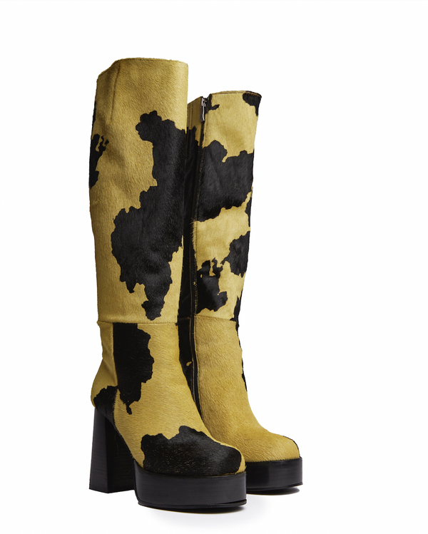 Sinead Gorey LEATHER COW-HIDE CHUNKY PLATFORM KNEE HIGH BOOTS