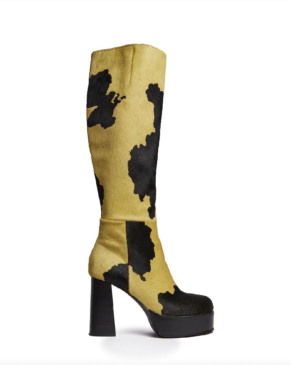 sinead gorey LEATHER COW-HIDE CHUNKY PLATFORM KNEE HIGH BOOTS