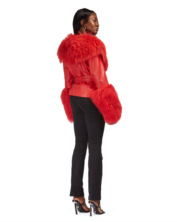 Sinead Gorey Leather Cropped Coat With Mongolian Fur Trim