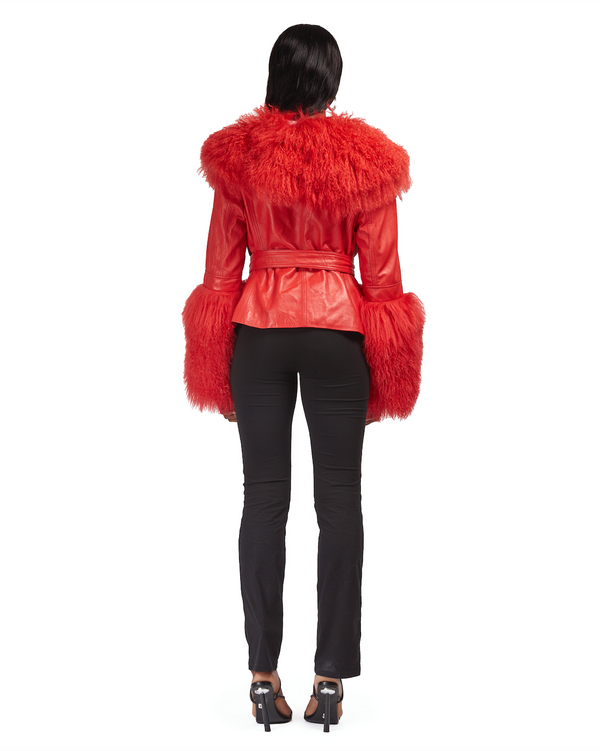 Sinead Gorey Leather Cropped Coat With Mongolian Fur Trim