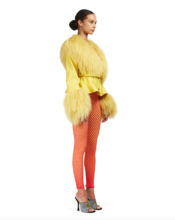 Sinead Gorey Leather Cropped Coat With Mongolian Fur Trim