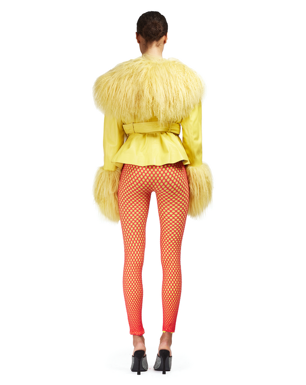 Sinead Gorey Leather Cropped Coat With Mongolian Fur Trim