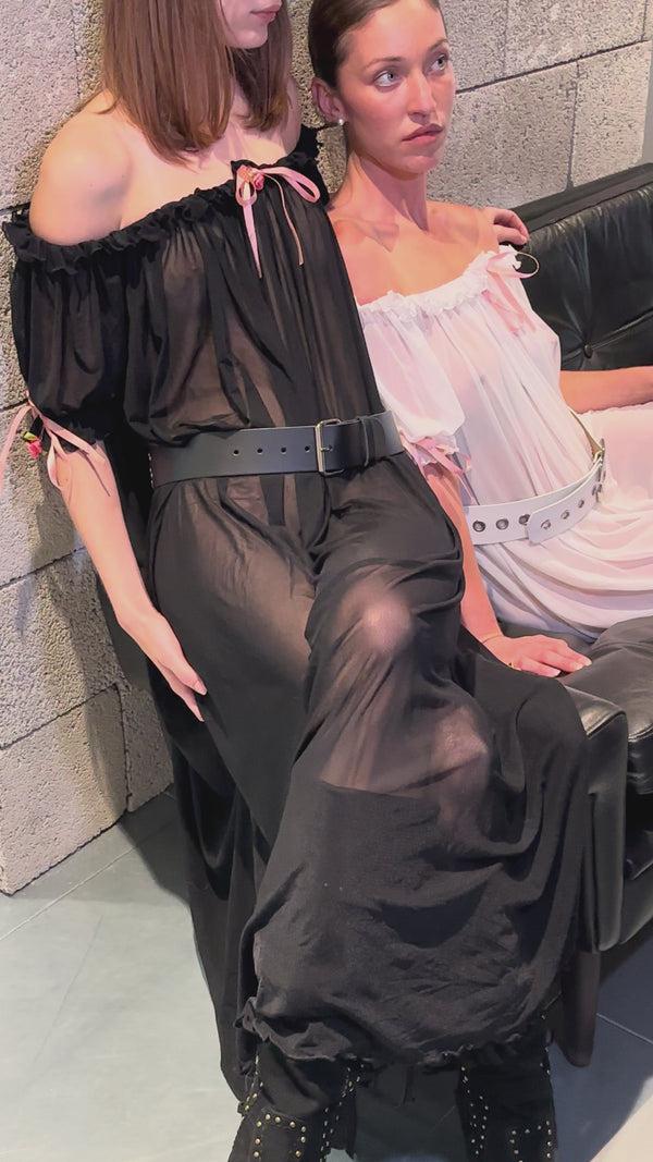 Sinead Gorey Mesh Milk-Maid Maxi Dress With Rose Trim