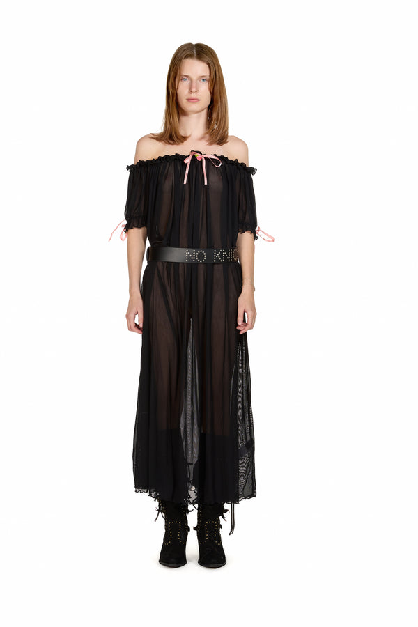 Sinead Gorey Mesh Milk-Maid Maxi Dress With Rose Trim