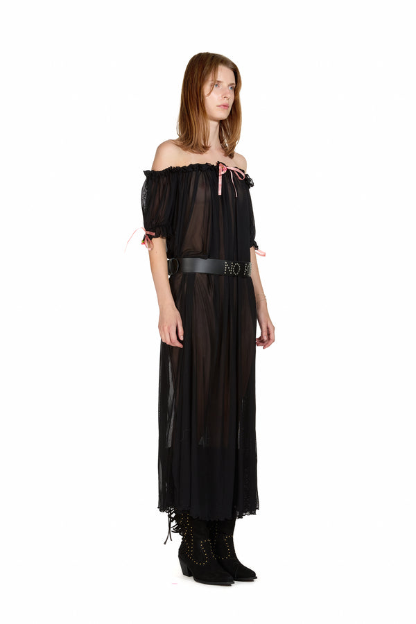 Sinead Gorey Mesh Milk-Maid Maxi Dress With Rose Trim
