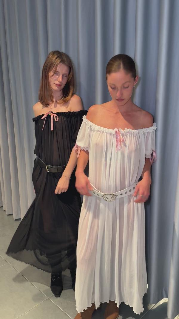 Sinead Gorey Mesh Milk-Maid Maxi Dress With Rose Trim