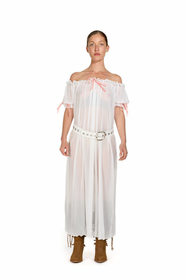 Sinead Gorey Mesh Milk-Maid Maxi Dress With Rose Trim