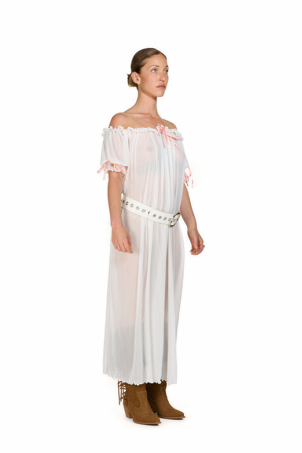 Sinead Gorey Mesh Milk-Maid Maxi Dress With Rose Trim