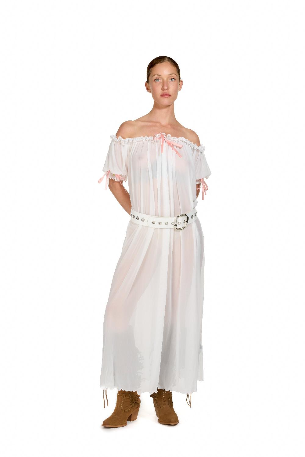 sinead gorey Mesh Milk-Maid Maxi Dress with Rose Trim