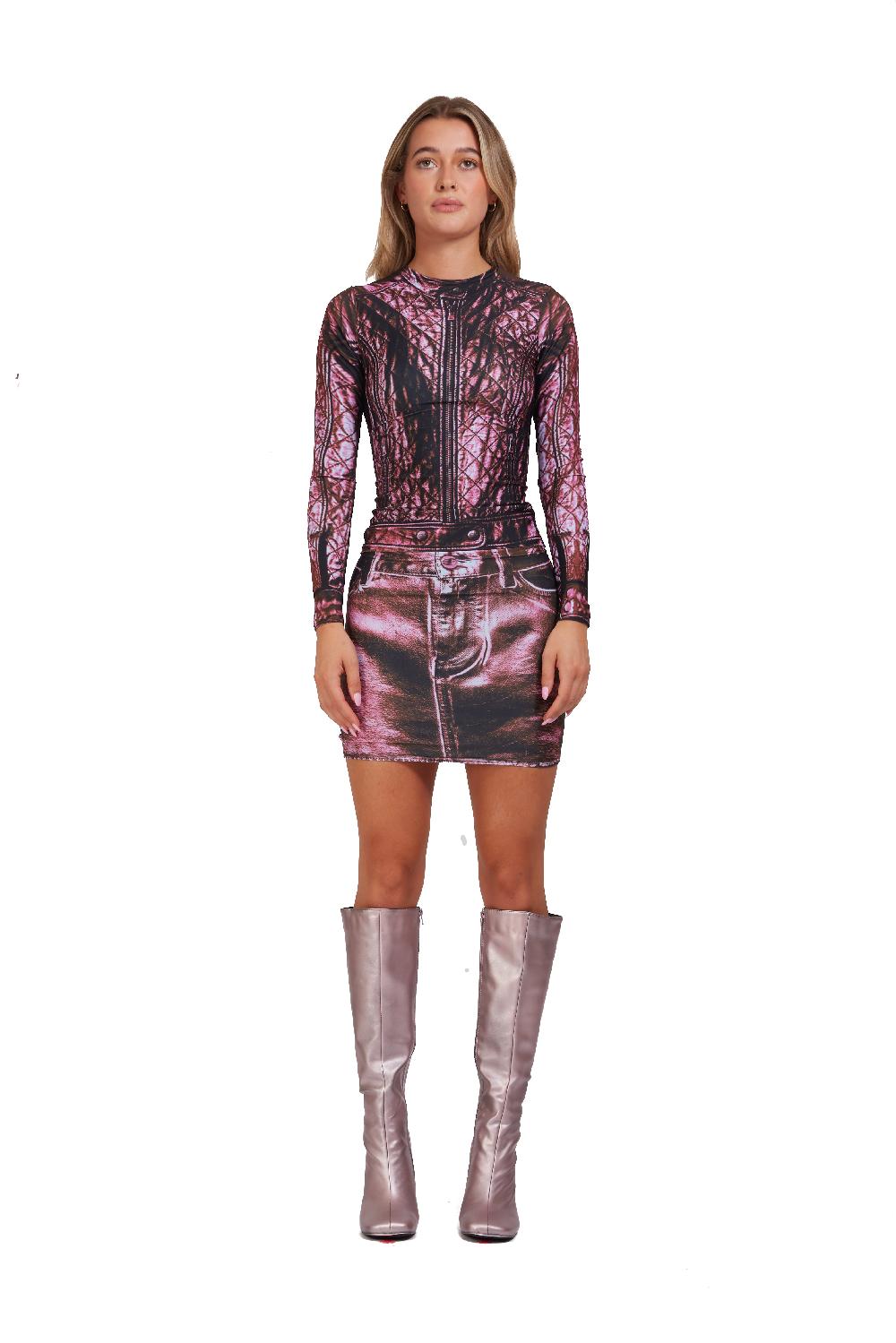sinead gorey Metallic-Look digitally printed biker top