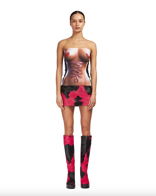 Sinead Gorey Printed Cow-hide Mini Skirt With Chunky Metal Zip