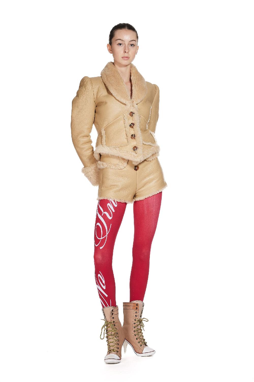 sinead gorey Shearling Leather Corset Jacket with Puff sleeves