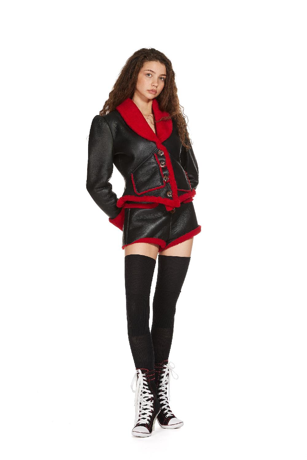 sinead gorey Shearling Leather Hot-Pants with Button up front